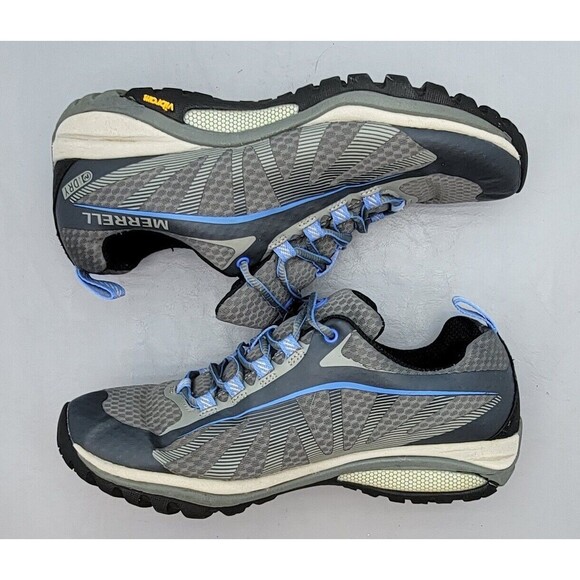 Merrell 'Monument' Women’s Grey Hiking Shoes Size 6.5 Vibram Sole & Blue Accents - Picture 13 of 14